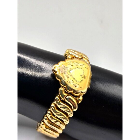 Antique "La Mode" GF SWEETHEART Heart Photo Stretch Bracelet Unique 1920s - Picture 5 of 7